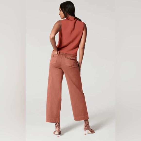Spanx Stretch Twill Cropped Wide Leg Pants High Waist Pants XL In Rust Brown - Picture 3 of 13